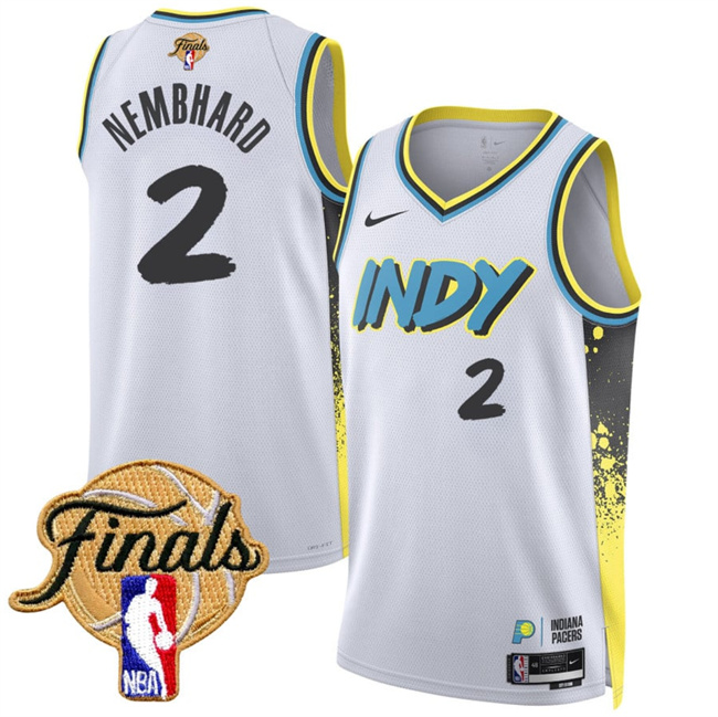 Men's Indiana Pacers #2 Andrew Nembhard White 2025 Finals City Edition Stitched Basketball Jersey