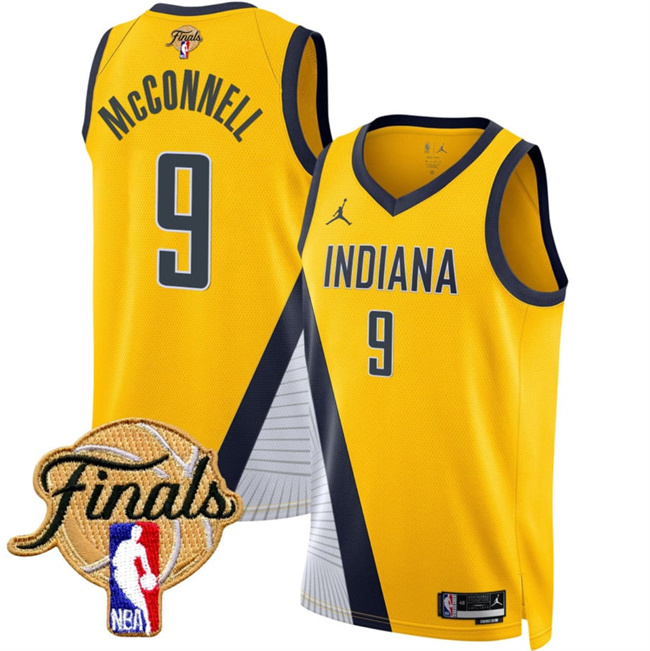Men's Indiana Pacers #9 T.J. McConnell Yellow 2025 Finals Statement Edition Stitched Basketball Jersey