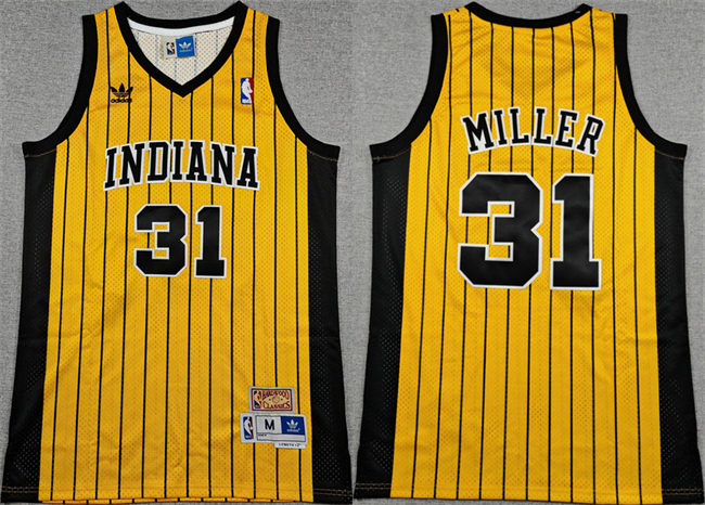Men's Indiana Pacers #31 Reggie Miller Yellow Throwback Stitched Jersey