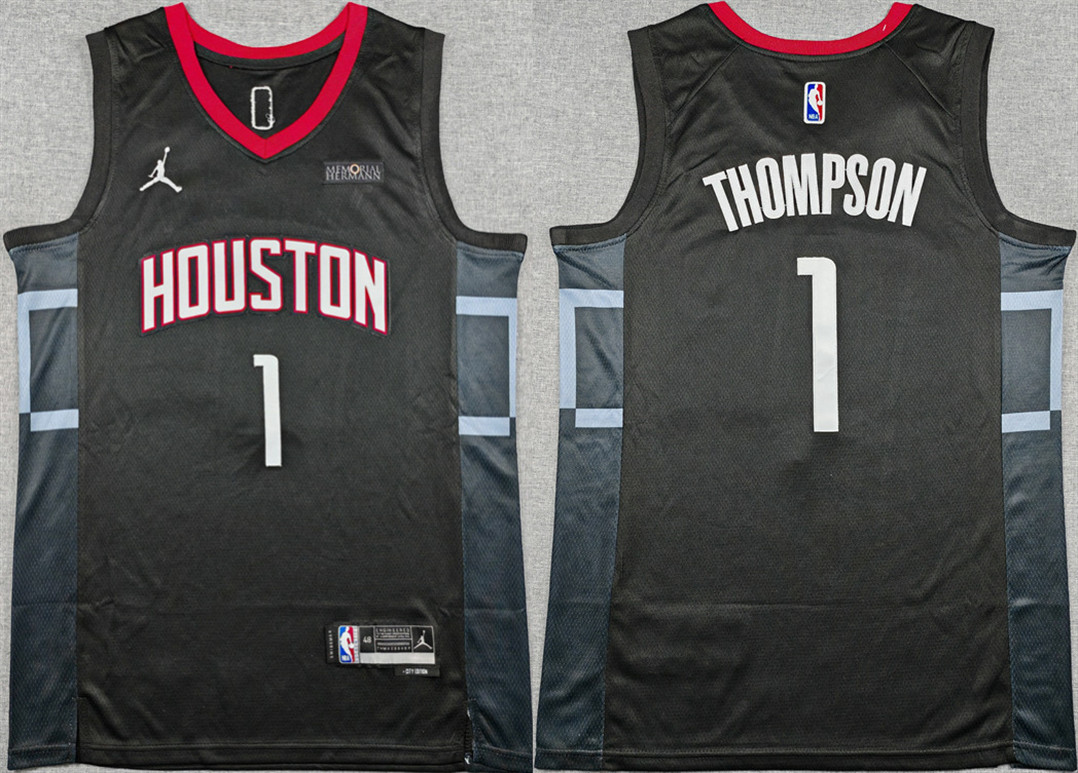 Men's Houston Rockets #1 Amen Thompson Black Statement Edition Stitched Jersey