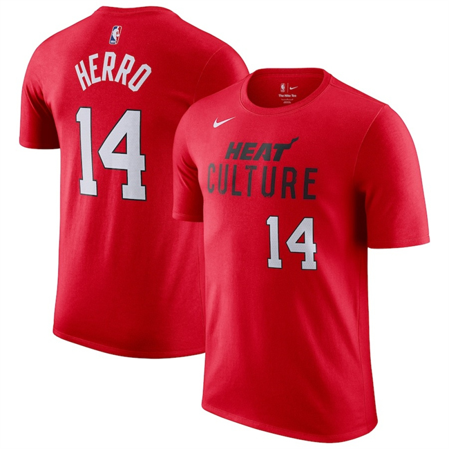Men's Miami Heat #14 Tyler Herro Red 2025 City Edition Name & Number T-Shirt