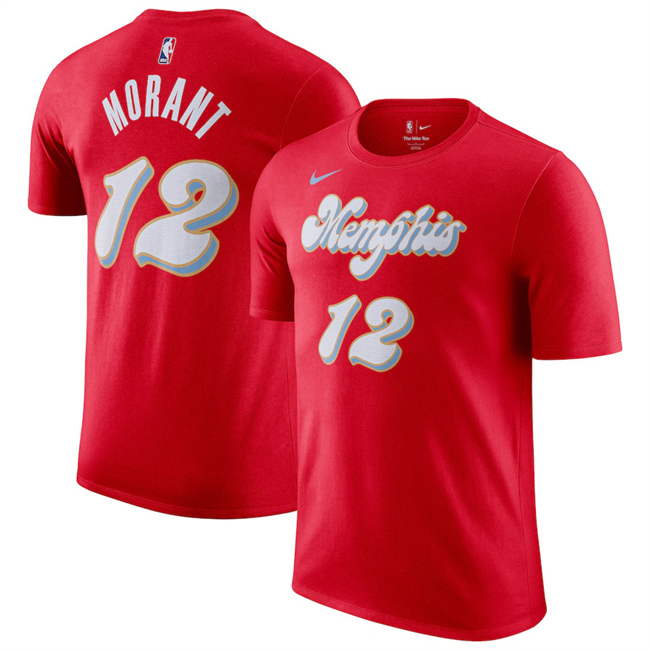 Men's Memphis Grizzlies #12 Ja Morant Red 2025 City Edition Name & Number T-Shirt