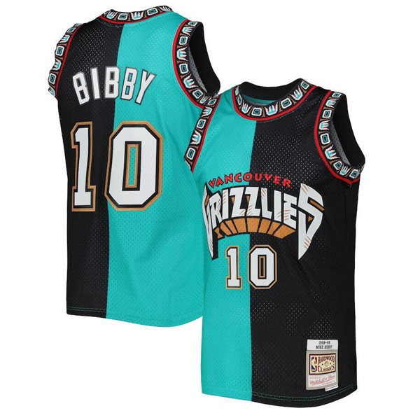 Men's Memphis Grizzlies #10 Mike Bibby Turquoise Black Split 1999 Throwback Stitched Jersey