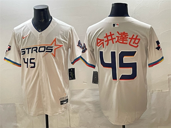 Men's Houston Astros #45 今井達也 Cream 2025 City Connect With Texas Patch Limited Stitched Baseball Jersey