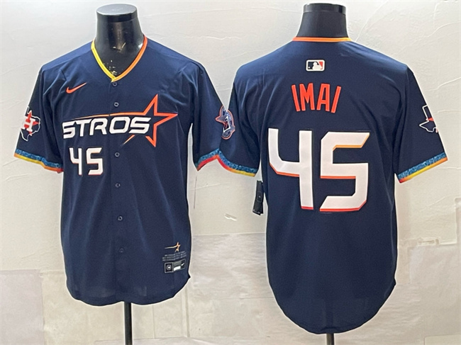 Men's Houston Astros #45 Tatsuya Imai Navy 2025 City Connect With Texas Patch Limited Stitched Baseball Jersey