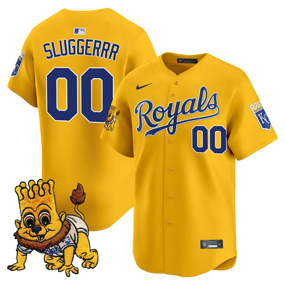 Men's Kansas City Royals Active Player Custom Gold Sluggerrr Patch Vapor Limited Stitched Baseball Jersey