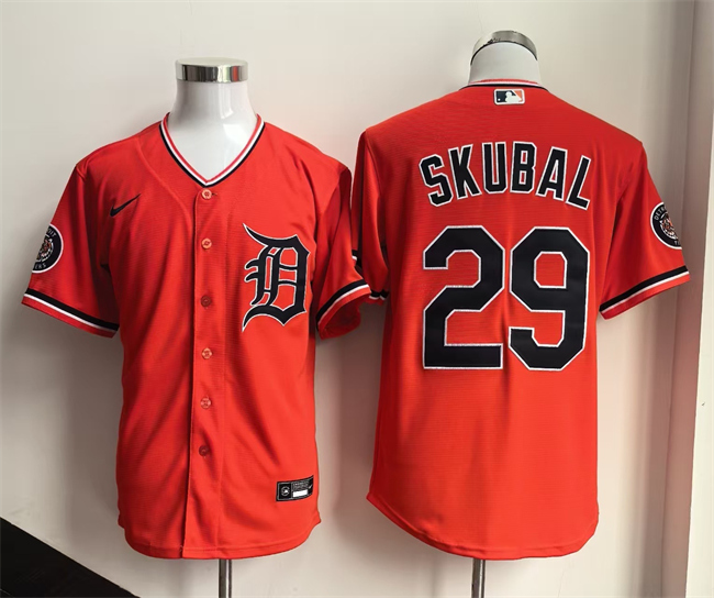 Men's Detroit Tigers #29 Tarik Skubal Orange 2026 Alternate Stitched Baseball Jersey