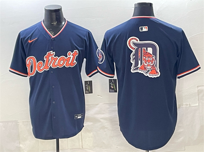 Men's Detroit Tigers Team Big Logo Navy 2026 Alternate Vapor Premier Limited Stitched Baseball Jersey