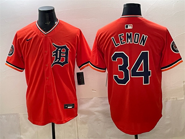 Men's Detroit Tigers #34 Chet Lemon Orange 2026 Alternate Vapor Premier Limited Stitched Baseball Jersey