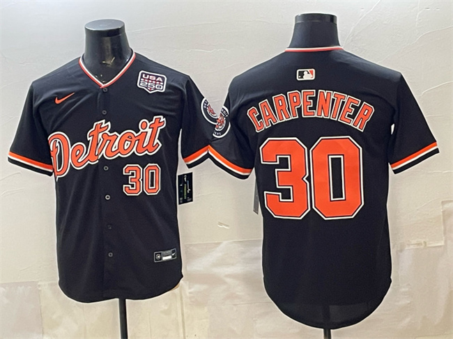 Men's Detroit Tigers #30 Kerry Carpenter Black 2026 Alternate USA 250 Patch Vapor Premier Limited Stitched Baseball Jersey