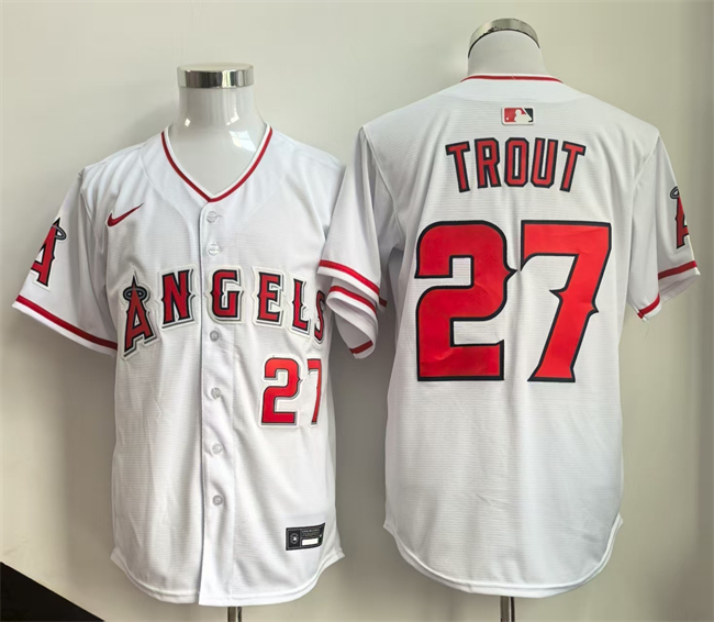 Men's Los Angeles Angels #27 Mike Trout White 2024 Home Limited Stitched Baseball Jersey