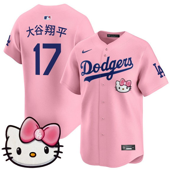 Men's Los Angeles Dodgers #17 大谷翔平 Pink 2025 Hello Kitty Vapor Limited Stitched Baseball Jersey