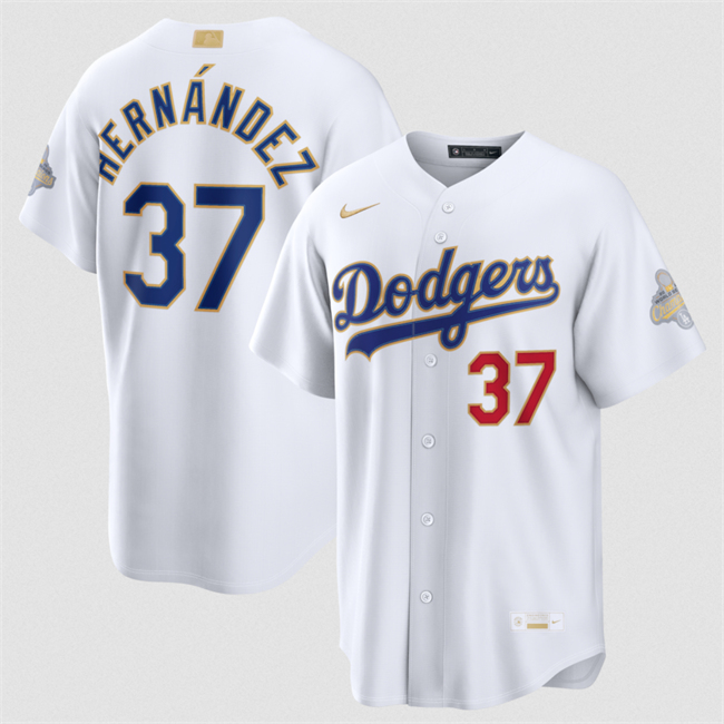 Men's Los Angeles Dodgers #37 Teoscar Hernández White 2026 Gold Collection Stadium Stitched Baseball Jersey