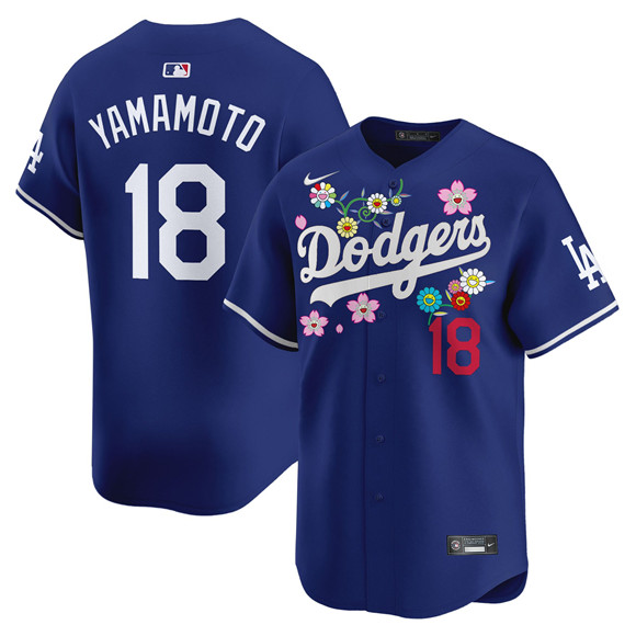 Men's Los Angeles Dodgers #18 Yoshinobu Yamamoto Royal Takashi Murakami 2025 Vapor Limited Stitched Baseball Jersey