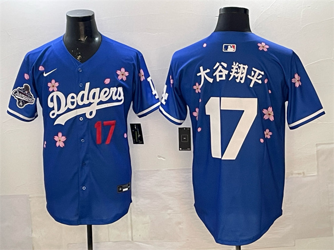 Men's Los Angeles Dodgers #17 大谷翔平 Royal 2025 World Series Champions Patch Tokyo Series Limited Stitched Baseball Jersey