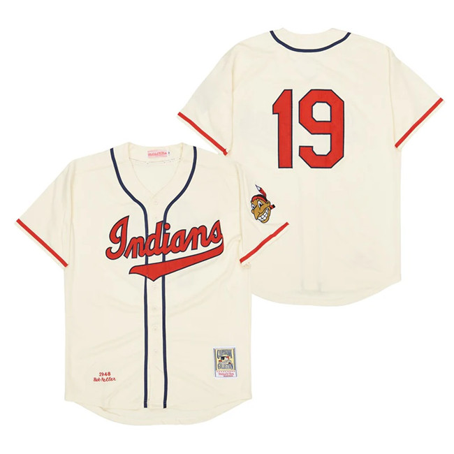 Men's Cleveland Guardians #19 No Name On Back Bob Feller Stitched Baseball Jersey