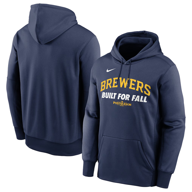 Men's Milwaukee Brewers Navy Postseason Collection Therma Fleece Hoodie