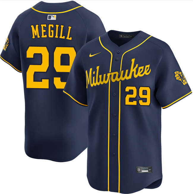 Men's Milwaukee Brewers #29 Trevor Megill Navy Alternate Limited Stitched Baseball Jersey