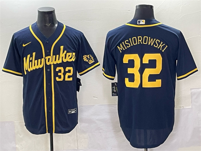 Men's Milwaukee Brewers #32 Jacob Misiorowski Navy 2025 With Patch Stitched Baseball Jersey