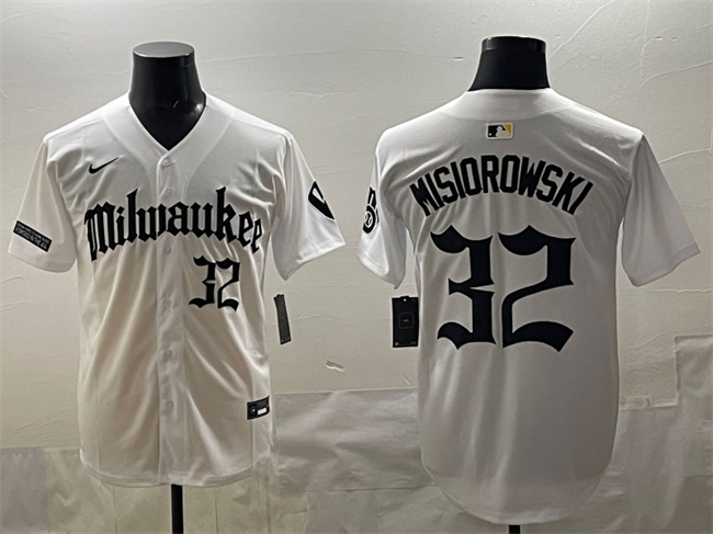 Men's Milwaukee Brewers #32 Jacob Misiorowski White 'Gothic 414 Shadows Edition' Vapor Premier Limited Stitched Jersey