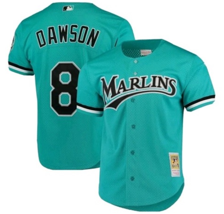 Men's Miami Marlins #8 Andre Dawson Teal 1995 Throwback Stitched Baseball Jersey