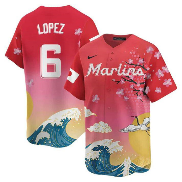 Men's Miami Marlins #6 Otto Lopez Pink Japanese Heritage Night 2025 Limited Baseball Jersey