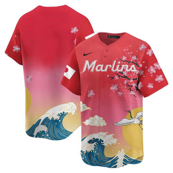 Men's Miami Marlins Blank Pink Japanese Heritage Night 2025 Limited Baseball Jersey