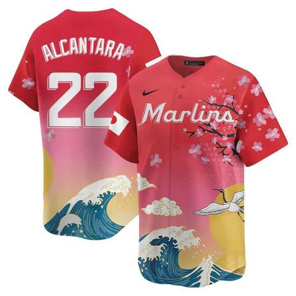 Men's Miami Marlins #22 Sandy Alcantara Pink Japanese Heritage Night 2025 Limited Baseball Jersey