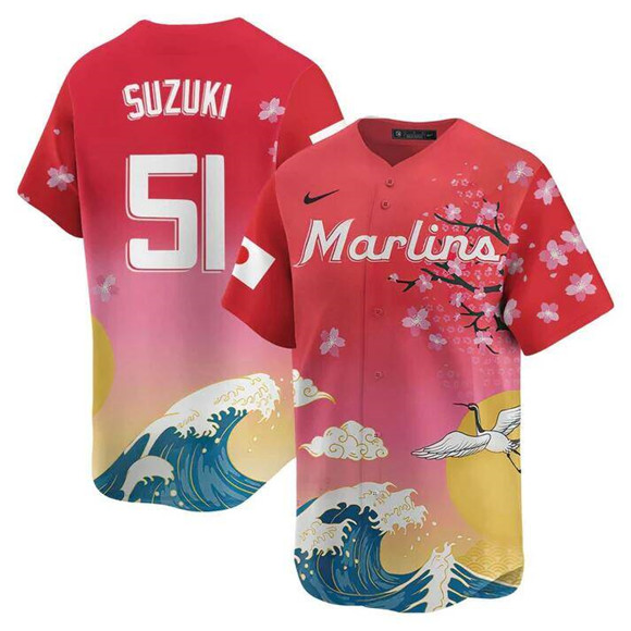 Men's Miami Marlins #51 Ichiro Suzuki Pink Japanese Heritage Night 2025 Limited Baseball Jersey