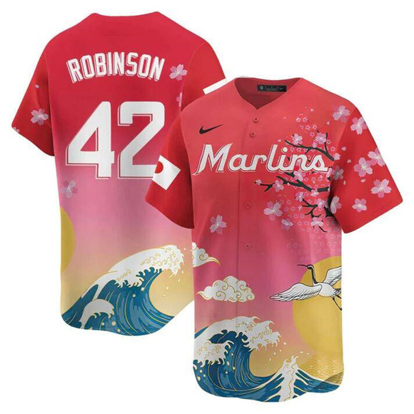 Men's Miami Marlins #42 Jackie Robinson Pink Japanese Heritage Night 2025 Limited Baseball Jersey