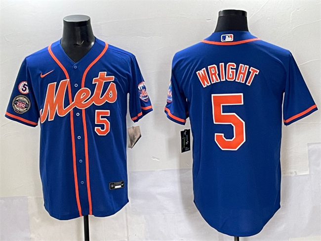 Men's New York Mets #5 David Wright Blue With Patch Cool Base Stitched Baseball Jersey