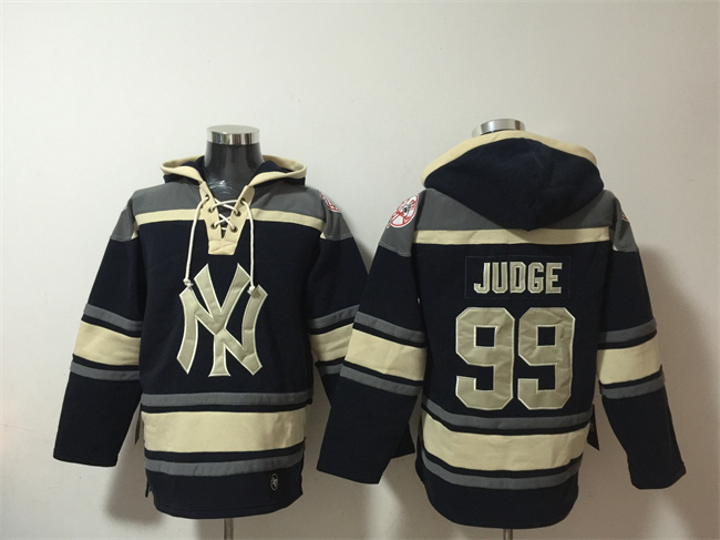 Men's New York Yankees #99 Aaron Judge Navy Ageless Must-Have Lace-Up Pullover Hoodie