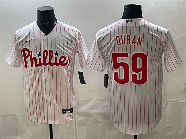 Men's Philadelphia Phillies #59 Jhoan Durán White Cool Base Stitched Jersey