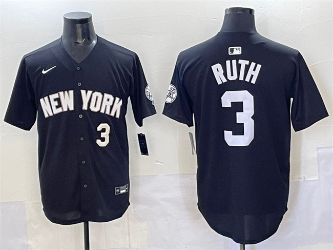 Men's New York Yankees #3 Babe Ruth Black Limited Stitched Baseball Jersey