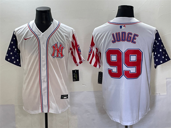Men's New York Yankees #99 Aaron Judge White 2025 Independence Day Vapor Premier Limited Stitched Baseball Jersey