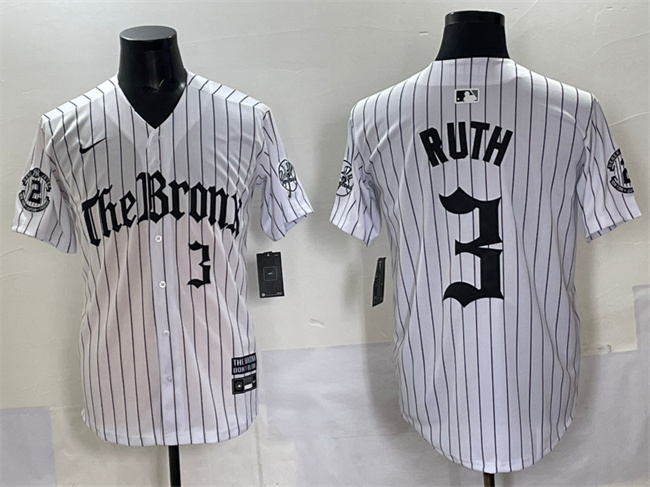 Men's New York Yankees #3 Babe Ruth White Pinstripe 'Gothic Legacy Edition' Vapor Premier Limited Stitched Baseball Jersey