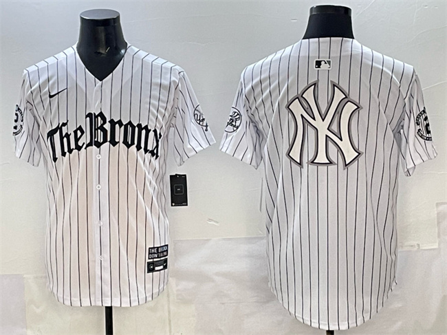 Men's New York Yankees Team Big Logo White Pinstripe 'Gothic Legacy Edition' Vapor Premier Limited Stitched Baseball Jersey