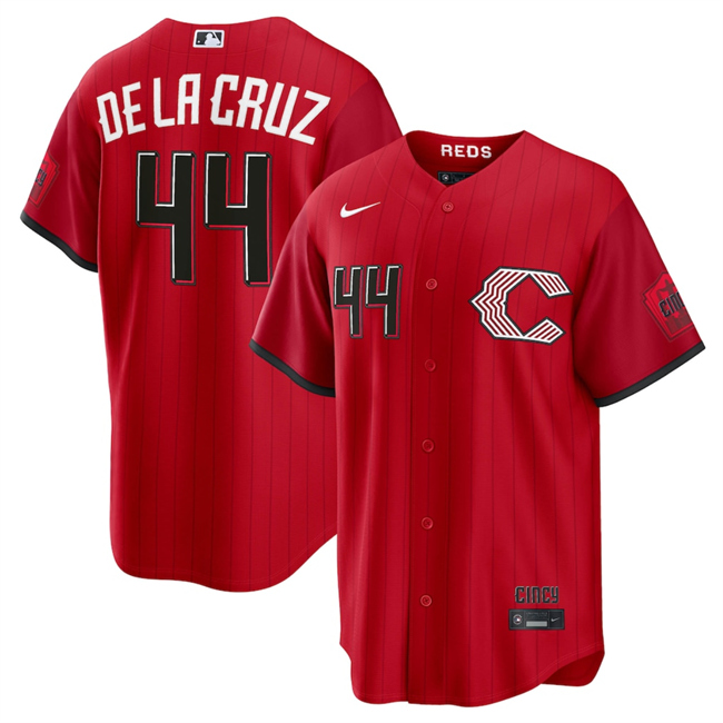 Men's Cincinnati Reds #44 Elly De La Cruz Red 2026 City Connect Stadium Stitched Baseball Jersey
