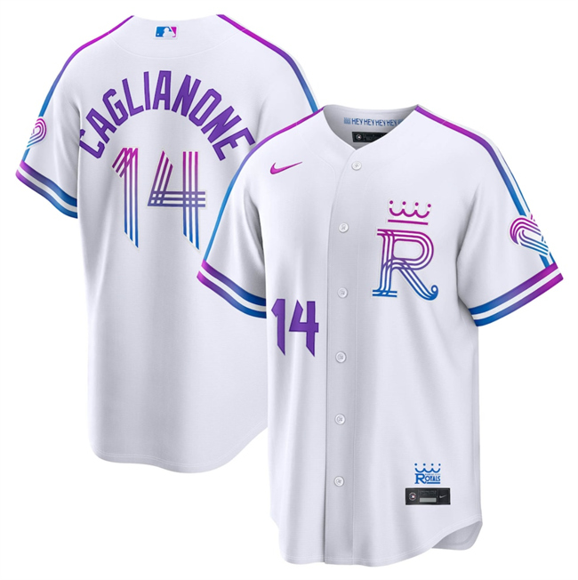 Men's Kansas City Royals #14 Jac Caglianone White 2026 City Connect Stadium Stitched Baseball Jersey