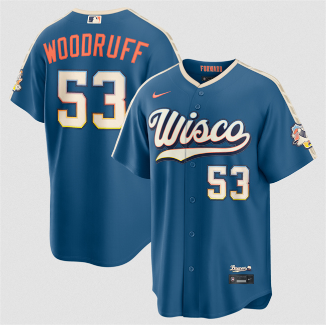 Men's Milwaukee Brewers #53 Brandon Woodruff Mineral Blue 2026 City Connect Stadium Stitched Baseball Jersey