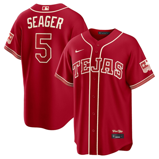 Men's Texas Rangers #5 Corey Seager Red 2026 City Connect Stadium Stitched Baseball Jersey