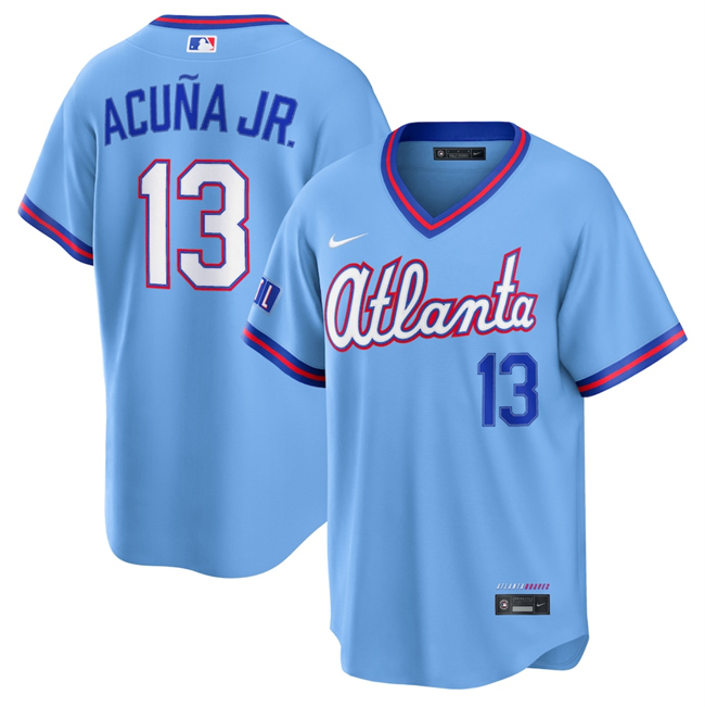 Men's Atlanta Braves #13 Ronald Acu?a Jr. Powder Blue 2026 City Connect Stadium Stitched Baseball Jersey