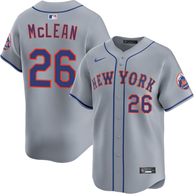 Men's New York Mets #26 Nolan McLean 2026 Grey Limited Stitched Baseball Jersey