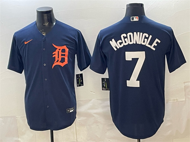 Men's Detroit Tigers #7 Kevin McGonigle Navy Cool Base Stitched Baseball  Jersey