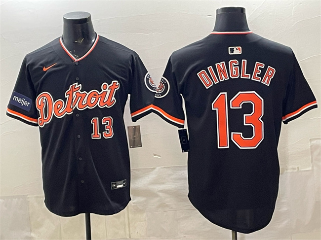 Men's Detroit Tigers #13 Dillon Dingler Black 2026 Meijer Patch Alternate Vapor Premier Limited Stitched Baseball Jersey
