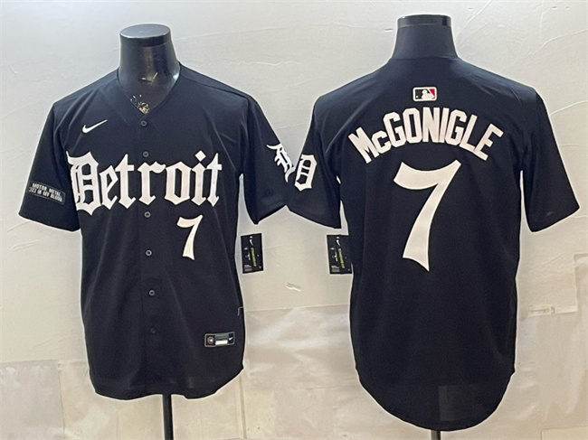 Men's Detroit Tigers #7 Kevin McGonigle Black 'Motor Gothic Edition' Vapor Premier Limited Stitched Baseball Jersey