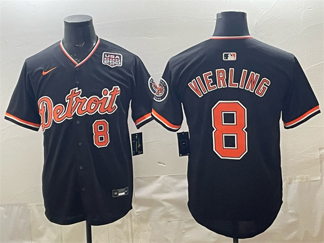 Men's Detroit Tigers #8 Matt Vierling Black 2026 Alternate USA 250' Patch Vapor Premier Limited Stitched Baseball Jersey