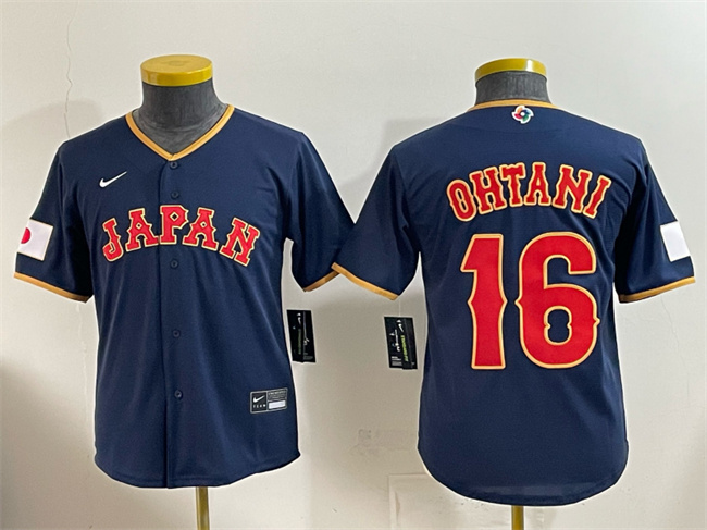 Youth Japan Baseball #16 Shohei Ohtani Navy 2026 World Baseball Classic Road Stadium Stitched Baseball Jersey
