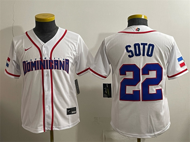 Women's Dominican Republic Baseball #22 Juan Soto White 2026 World Baseball Classic Home Stadium Stitched Baseball Jersey(Run Small)