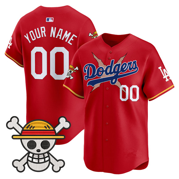 Men's Los Angeles Dodgers Active Player Custom Red X One Piece 2025 Vapor Premier Limited Stitched Baseball Jersey